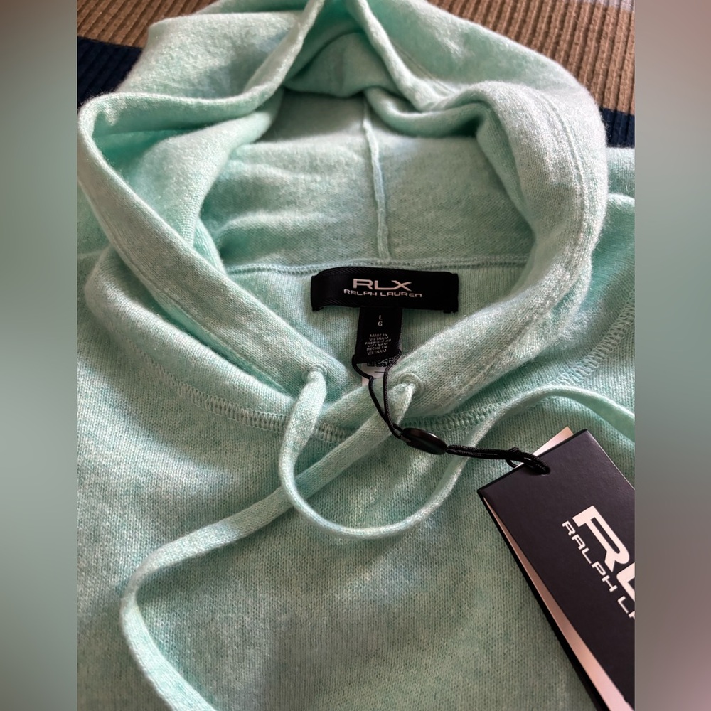 Ralph Lauren RLX Cashmere Light Blue/ Green Men's Sweater Hoodie - Picture 13 of 16